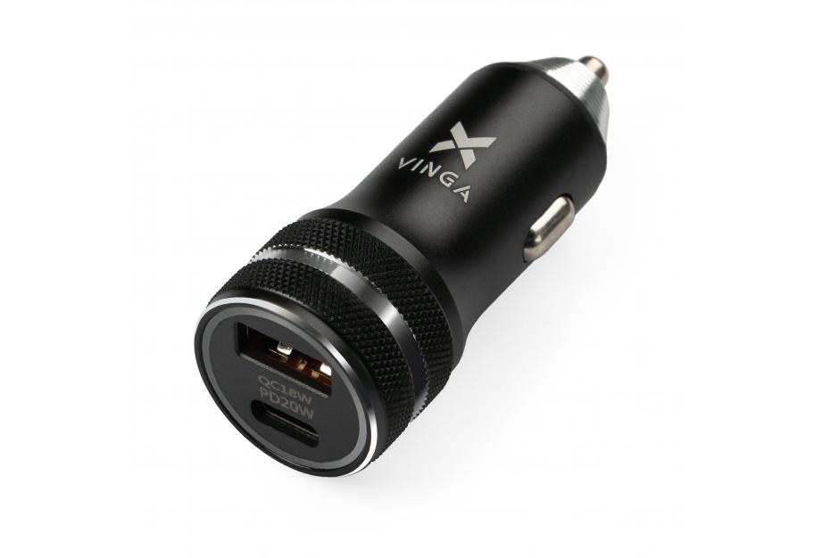 Charger Vinga QC3.0 + PD Quick Car Charger aluminium 36W Max black (VCCQPAC)