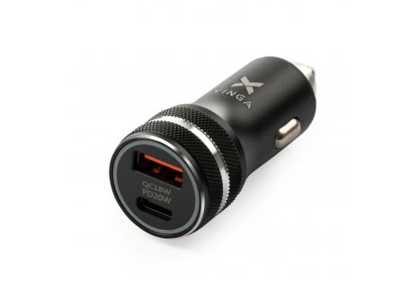 Зарядний пристрій Vinga QC3.0 + PD Quick Car Charger aluminium 36W Max black (VCCQPAC)