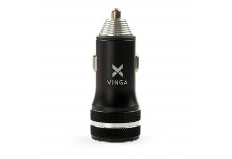 Зарядний пристрій Vinga QC3.0 + PD Quick Car Charger aluminium 36W Max black (VCCQPAC)
