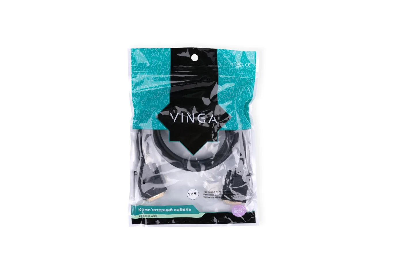 Кабель мультимедійний DVI M to DVI M 1.8m 24+1pin Vinga (DVI01-1.8)