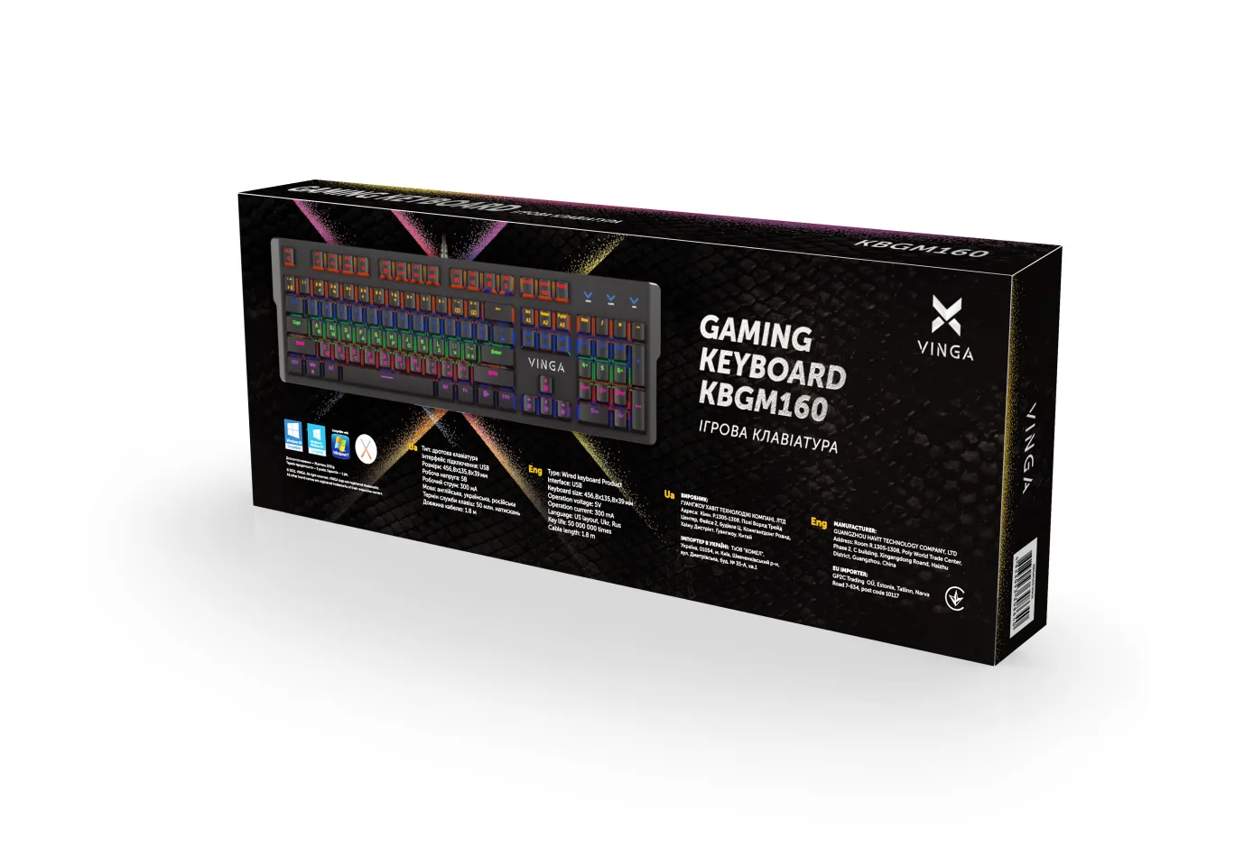 Клавіатура Vinga KBGM160 LED Outemu Blue USB Black (KBGM160 Black)