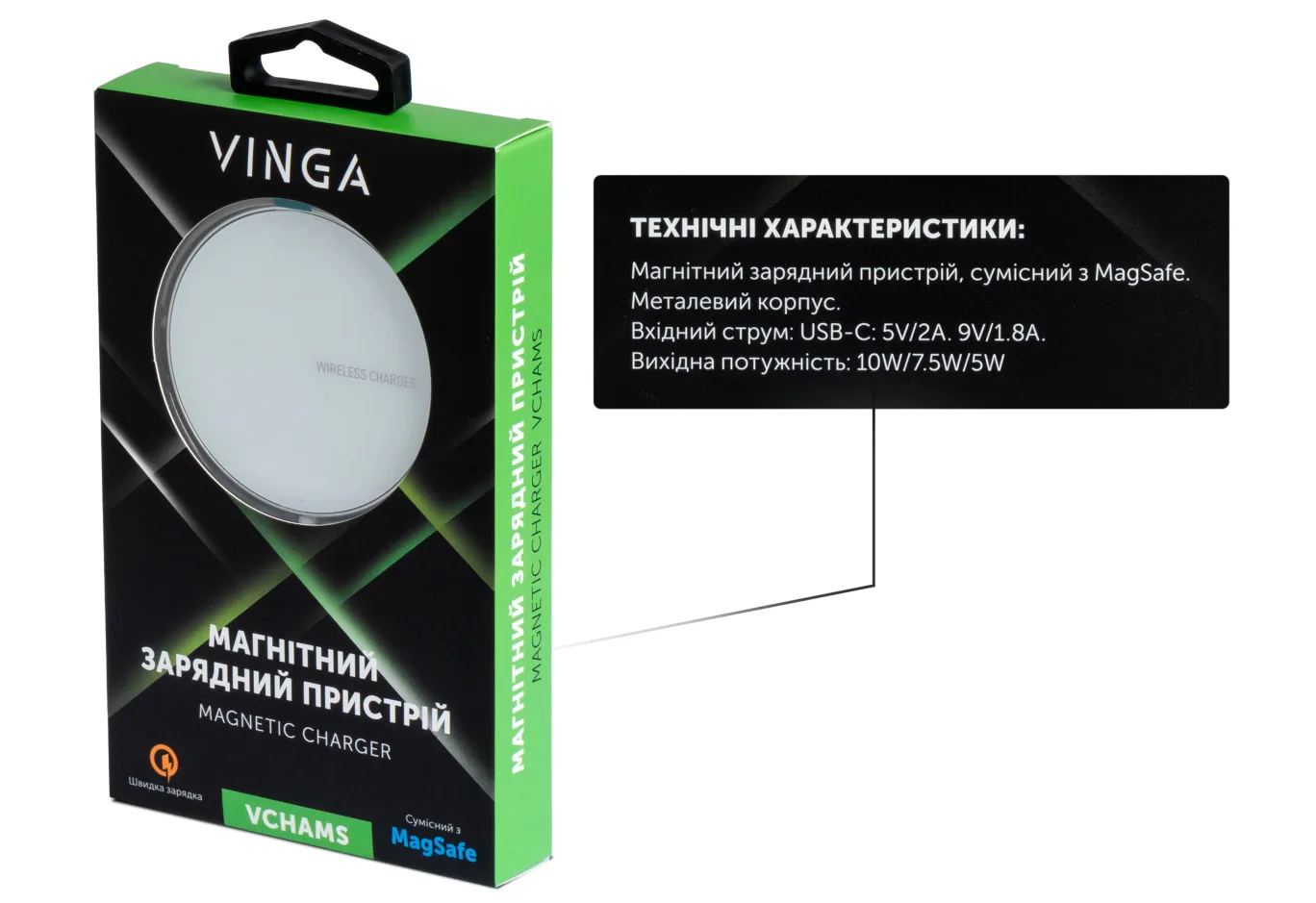 Charger Vinga Magnetic Wireless Charger 10W MagSafe (VCHAMS)