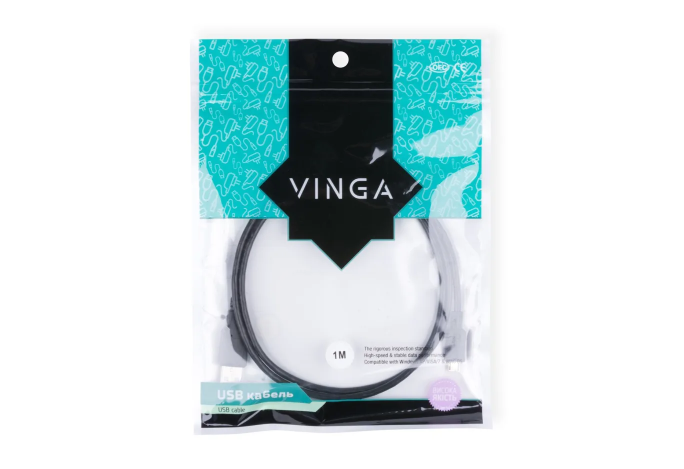 Дата кабель USB 2.0 AM to Micro 5P 1.0m Vinga (USBAMmicro01-1.0)