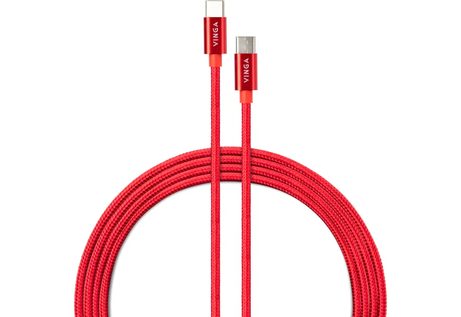 Data cable USB-C to USB-C 1.0m 60W Nylon Red Vinga (VCDCCCM531)
