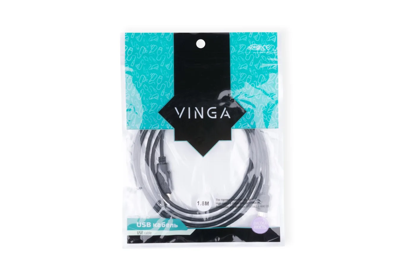 Дата кабель USB 2.0 AM to Micro 5P 1.8m Vinga (USBAMmicro01-1.8)