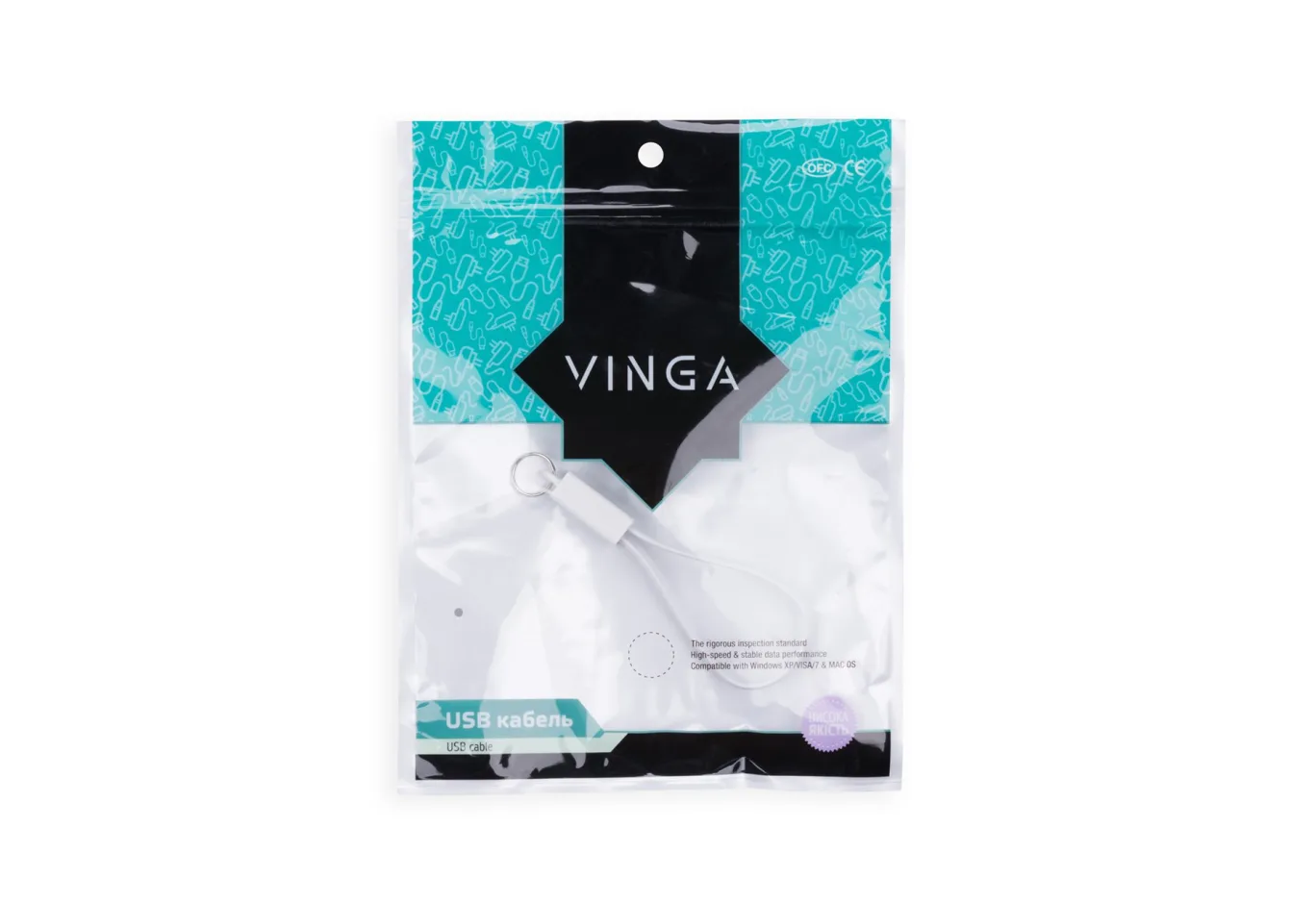 Дата кабель USB 2.0 AM to Lightning 0.215m Vinga (USBAMLightning-0.215)