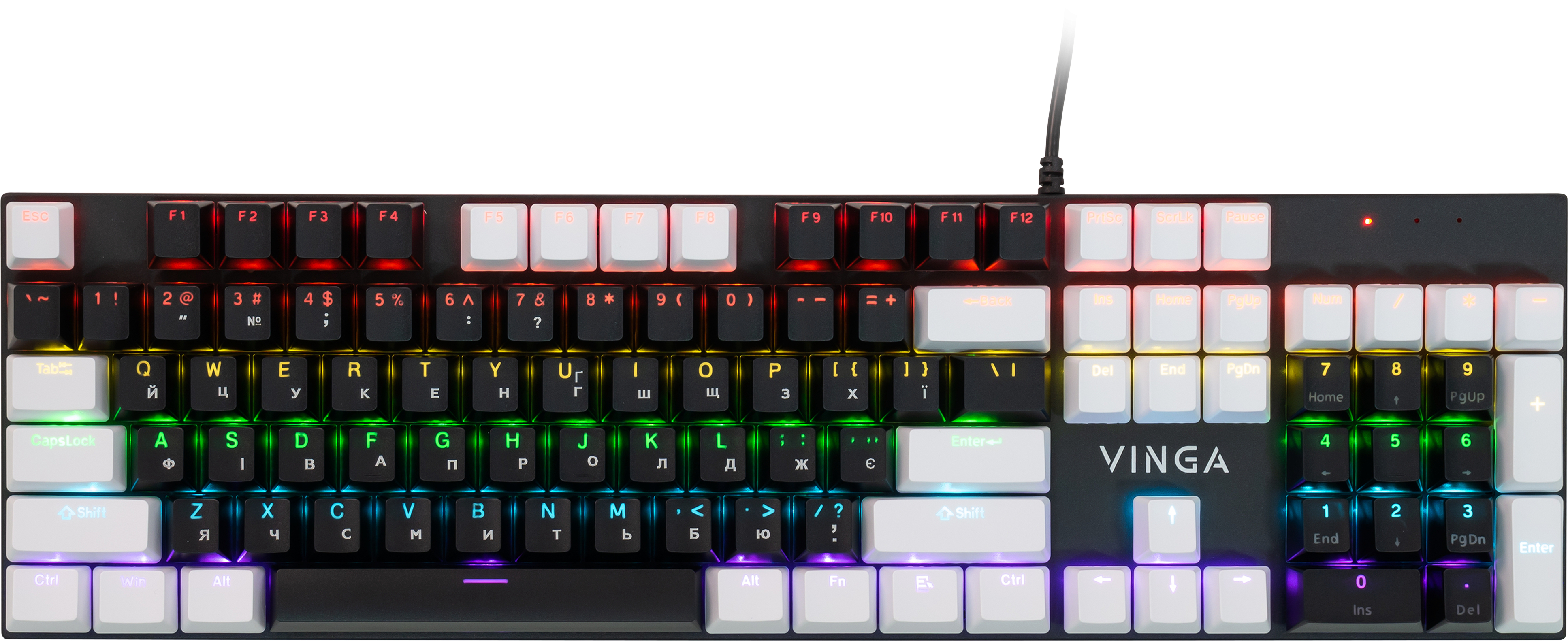 Keyboard Vinga KBGM-095 LED Brown Switch USB White/Black (KBGM-095BR White/Black)