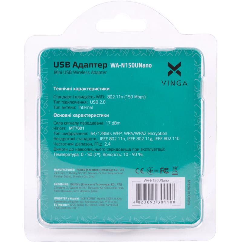 Мережева карта Wi-Fi Vinga WA-N150U Nano (WA-N150UNano)