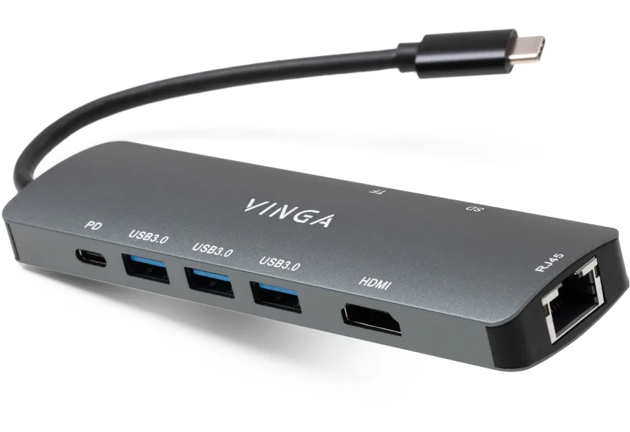 Hub Vinga USB-C 3.1 to HDMI+RJ45_1Gbps+3xUSB3.0+SD/TF+PD100W (VHYC8)