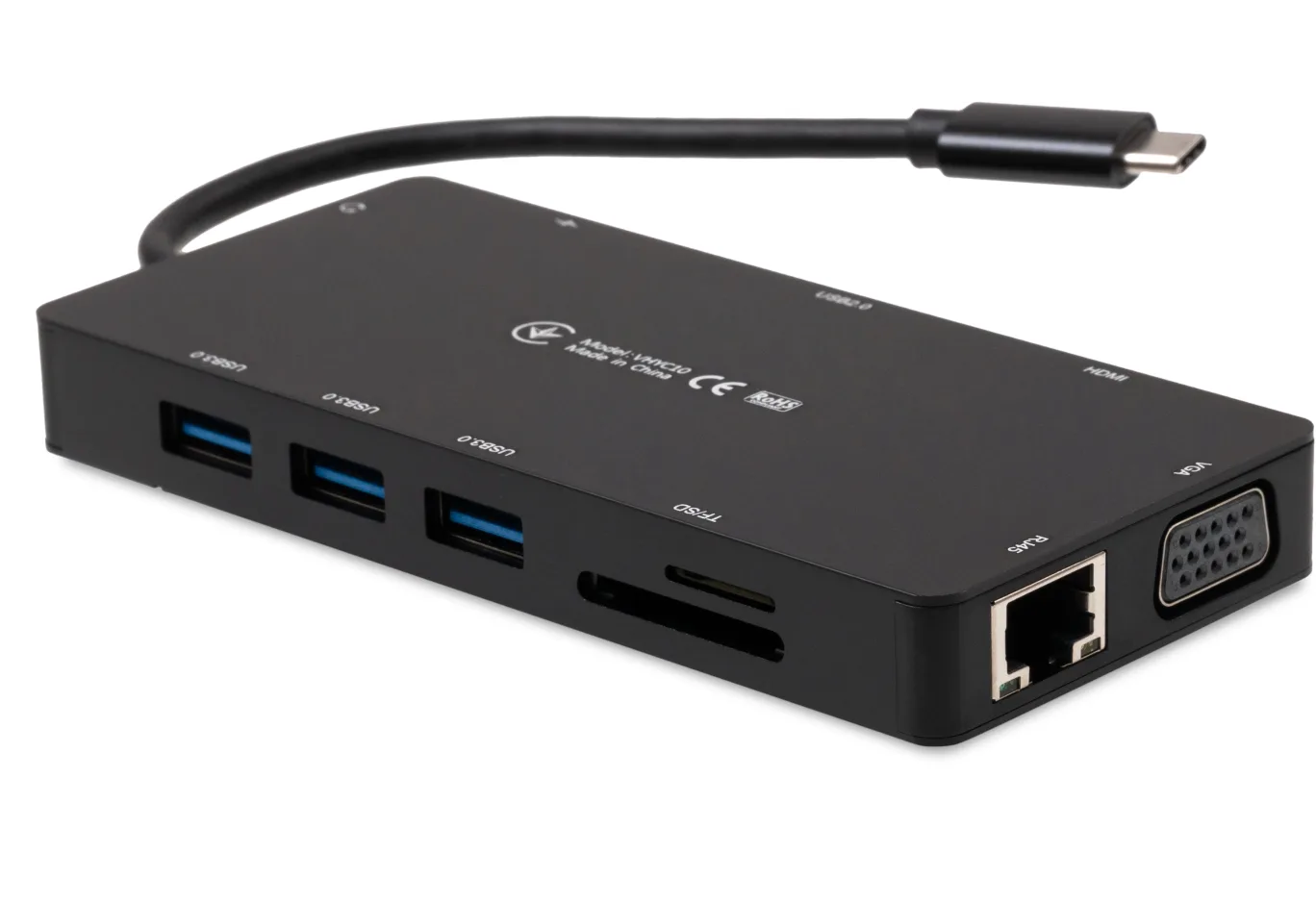 Hub Vinga USB-C 3.1 to VGA+HDMI+RJ45+3xUSB3.0+USB2.0+SD/TF+PD100W+Audio (VHYC10)