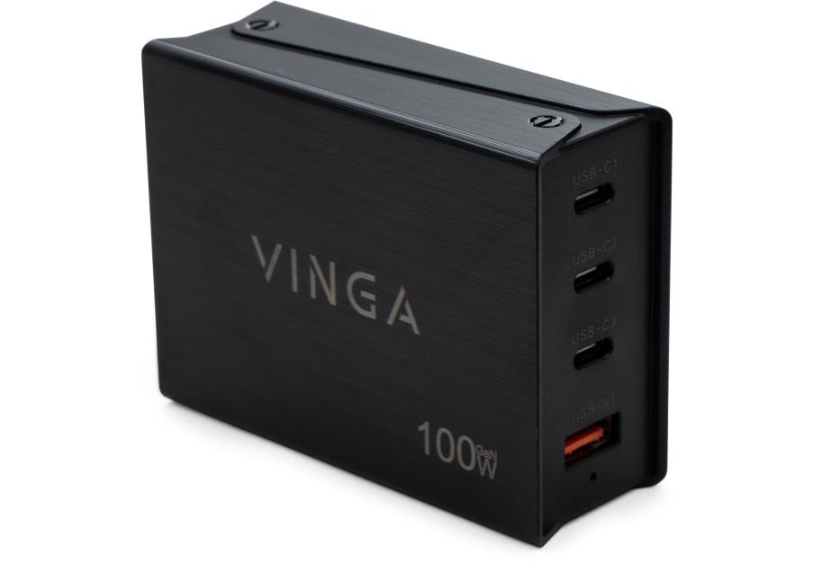 Charger Vinga GaN 100W PD+QC 3C1A ports 1.2m Wired Charger (VCPCH100CB)