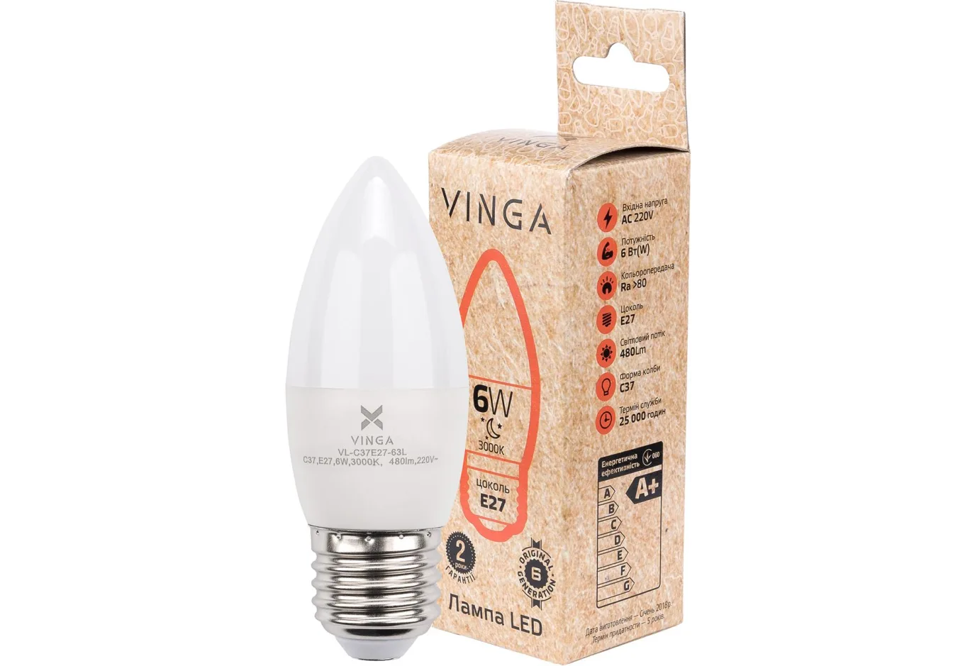Light bulb Vinga VL-C37E27-63L