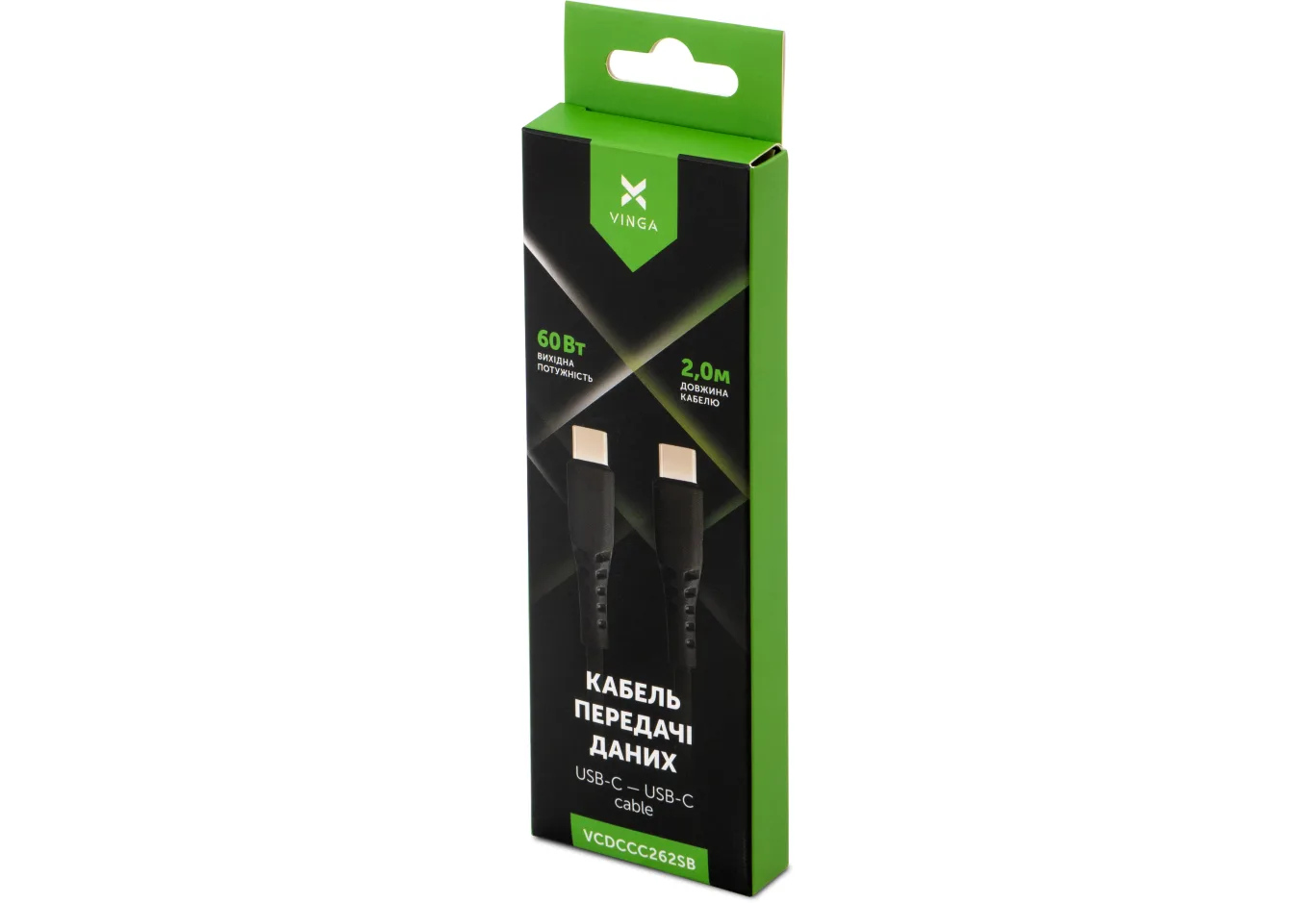 Дата кабель USB-C to USB-C 2.0m 60W Silicon Black Vinga (VCDCCC262SB)