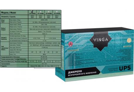 Пристрій безперебійного живлення Vinga LED 600VA metal case with USB (VPE-600MU)