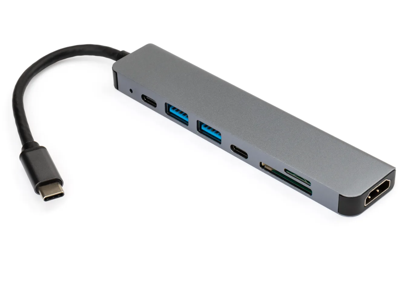 Hub Vinga Type-C to 4K HDMI+2*USB3.0+SD+TF+PD+USB-C 3.1 Gen1 aluminium (VCPHTC7AL)