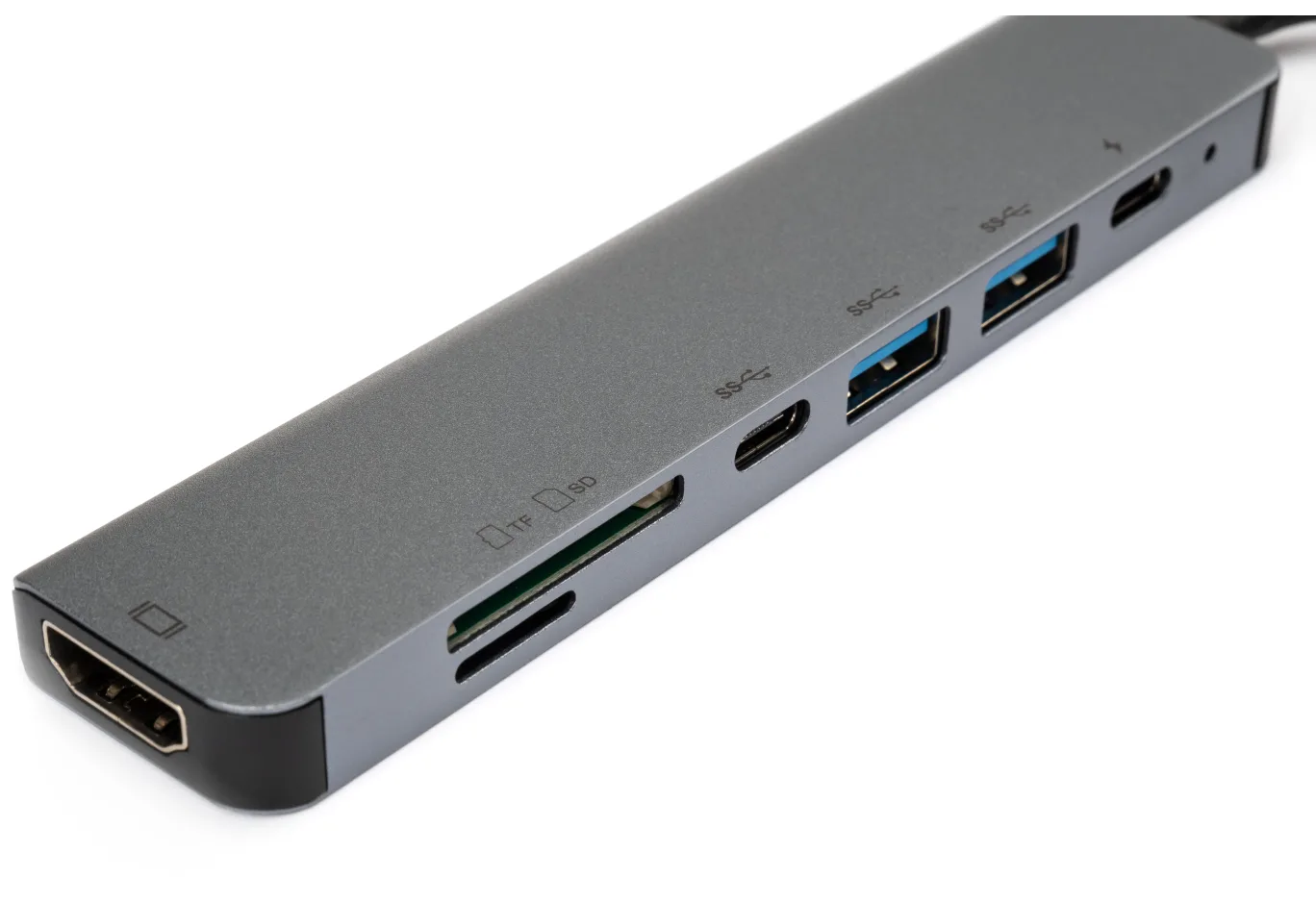 Hub Vinga Type-C to 4K HDMI+2*USB3.0+SD+TF+PD+USB-C 3.1 Gen1 aluminium (VCPHTC7AL)