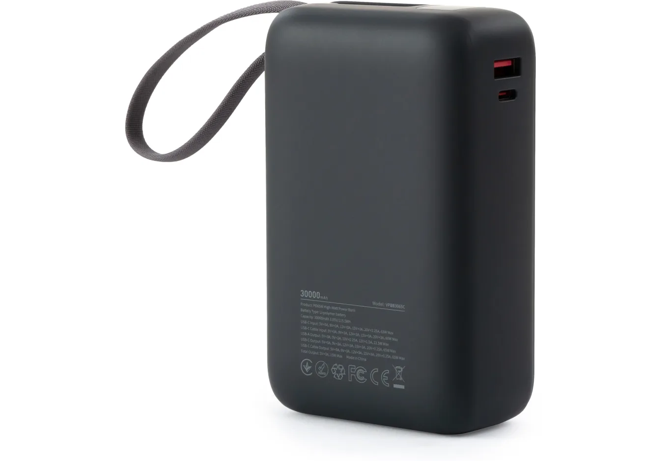 Universal Battery Vinga 30000 mAh 65W Display Cable (VPBB3065C)