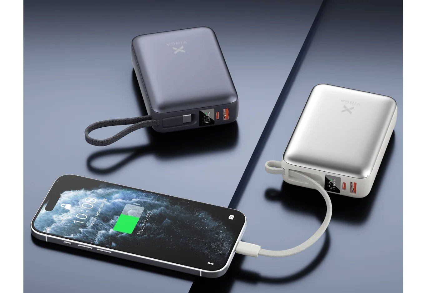Батарея універсальна Vinga 20000 mAh 45W Display Cable (VPBB2045C)