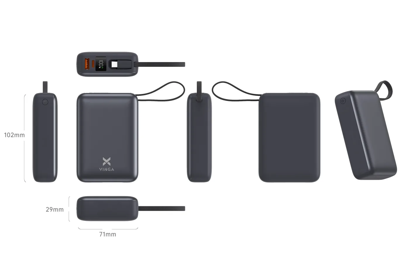 Батарея універсальна Vinga 20000 mAh 45W Display Cable (VPBB2045C)