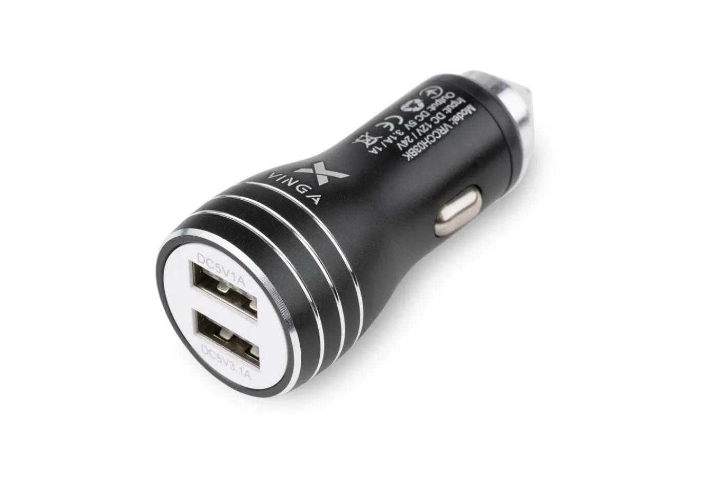 Charger Vinga Dual USB Car Charger aluminium black (VRCCH03BK)