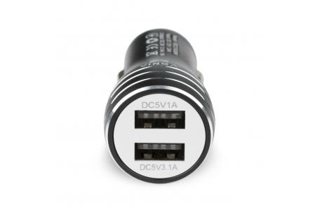 Зарядний пристрій Vinga Dual USB Car Charger aluminium black (VRCCH03BK)