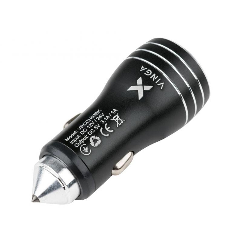 Зарядний пристрій Vinga Dual USB Car Charger aluminium black (VRCCH03BK)