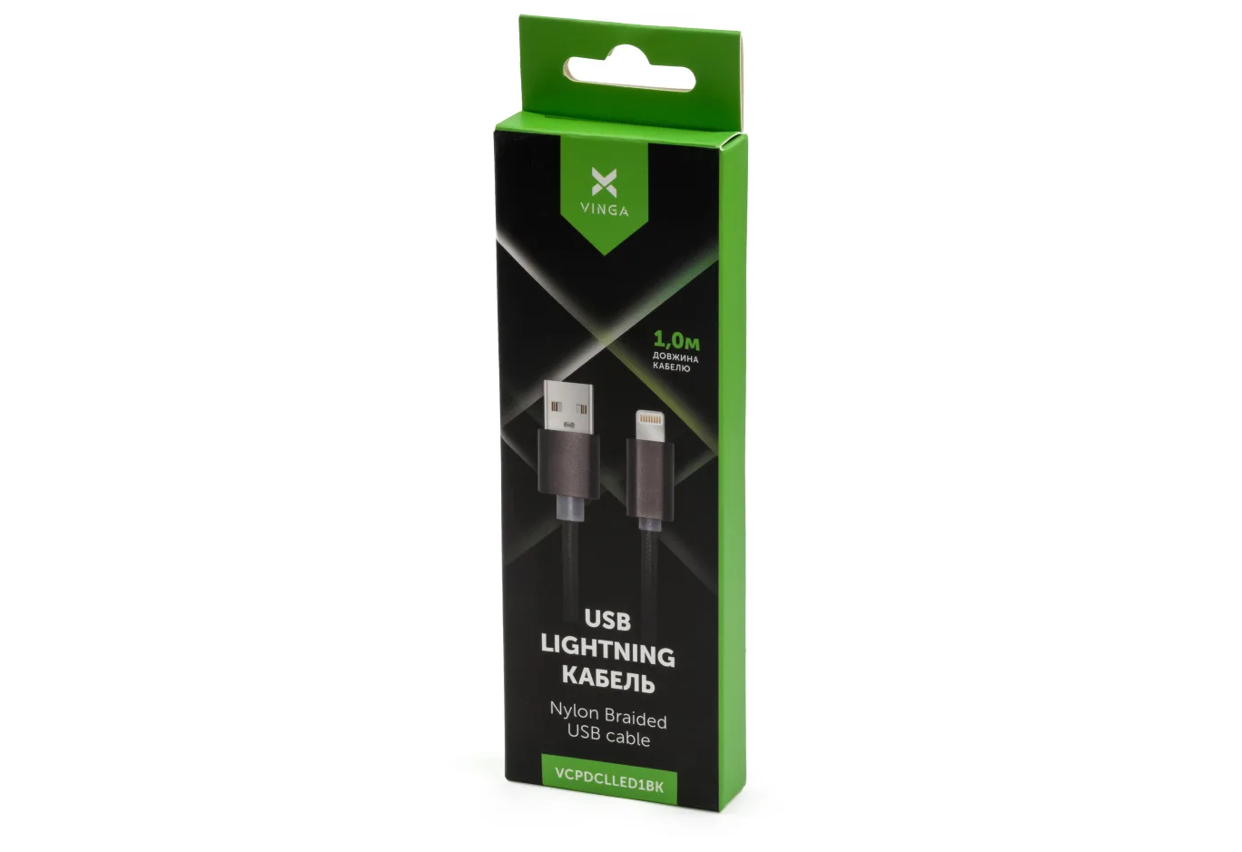 Data cable USB 2.0 AM to Lightning 1m LED black Vinga (VCPDCLLED1BK)