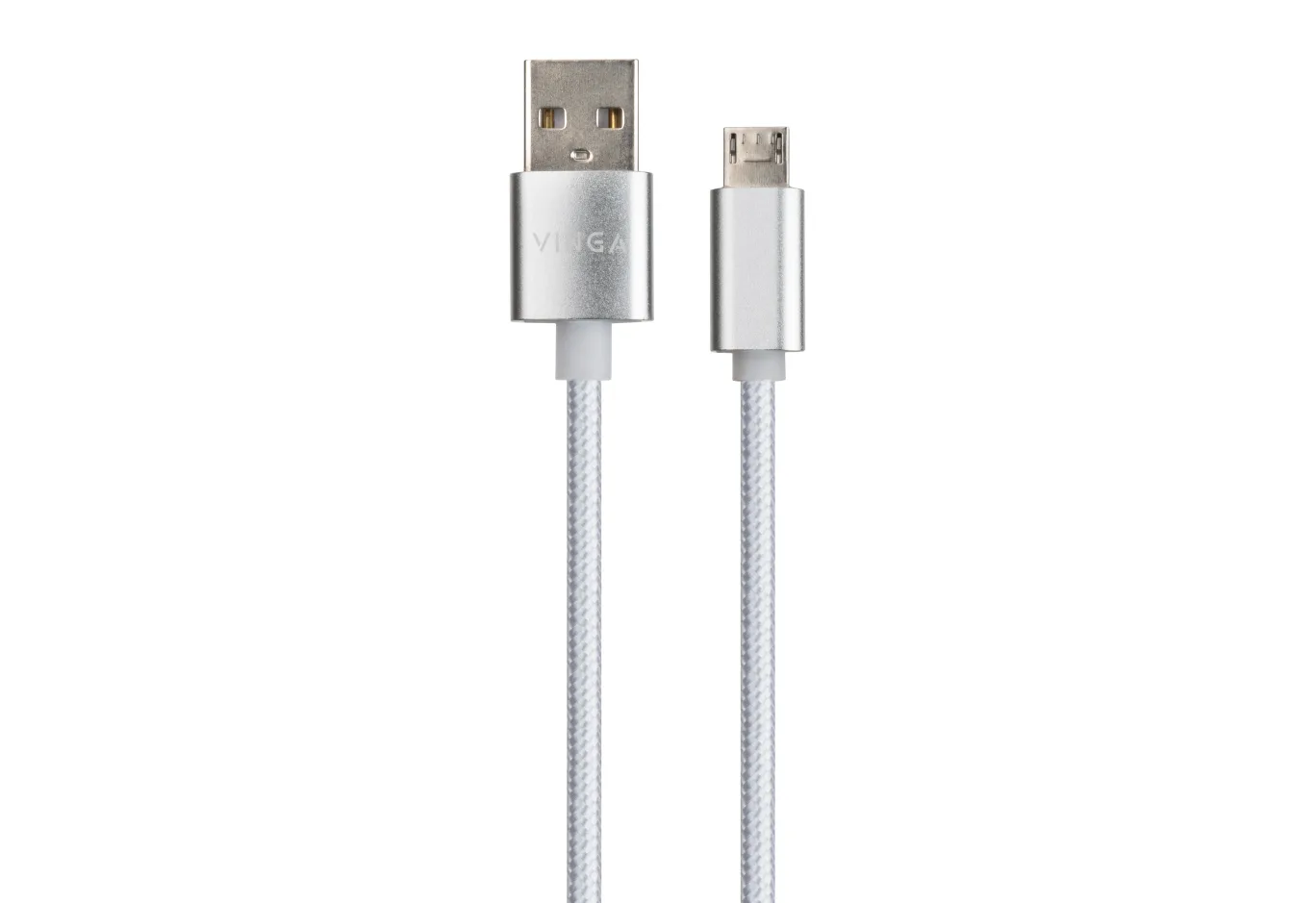 Data cable USB 2.0 AM to Micro 5P 1m LED silver Vinga (VCPDCMLED1S)