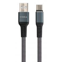 Дата кабель USB 2.0 AM to USB-C 1.0m flat nylon gray Vinga (VCPDCTCFNB1GR)