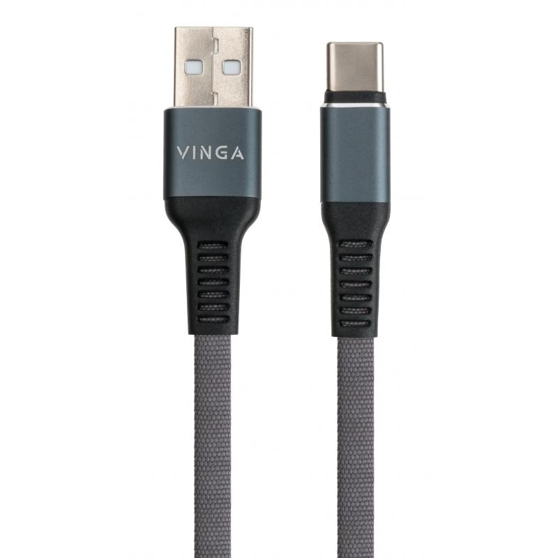 Дата кабель USB 2.0 AM to USB-C 1.0m flat nylon gray Vinga (VCPDCTCFNB1GR)