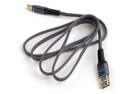 Дата кабель USB 2.0 AM to USB-C 1.0m flat nylon gray Vinga (VCPDCTCFNB1GR)