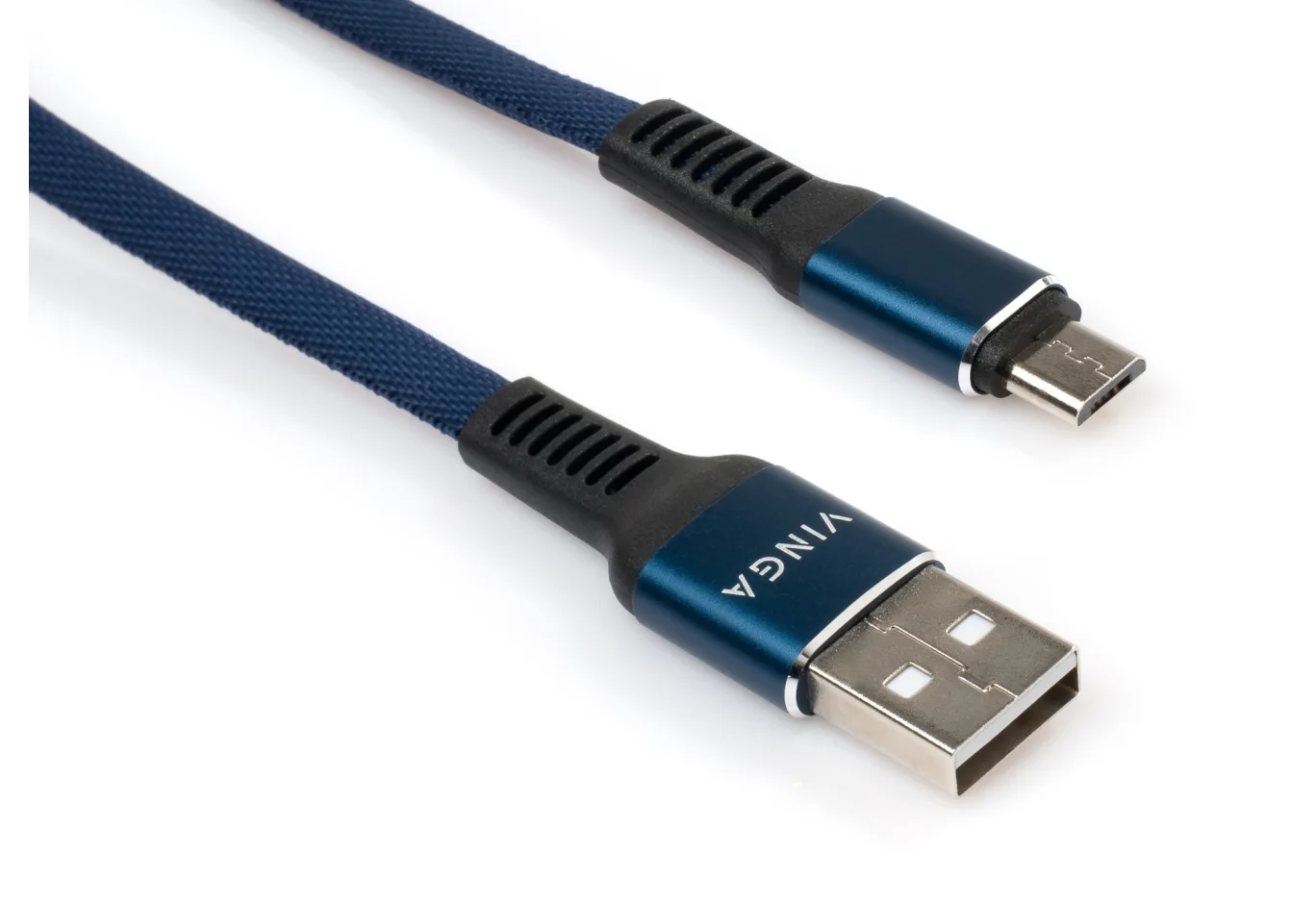Дата кабель USB 2.0 AM to Micro 5P 1m flat nylon blue Vinga (VCPDCMFNB1B)