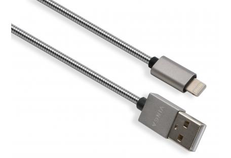 Дата кабель USB 2.0 AM to Lightning 1m stainless steel silver Vinga (VCPDCLSSJ1S)