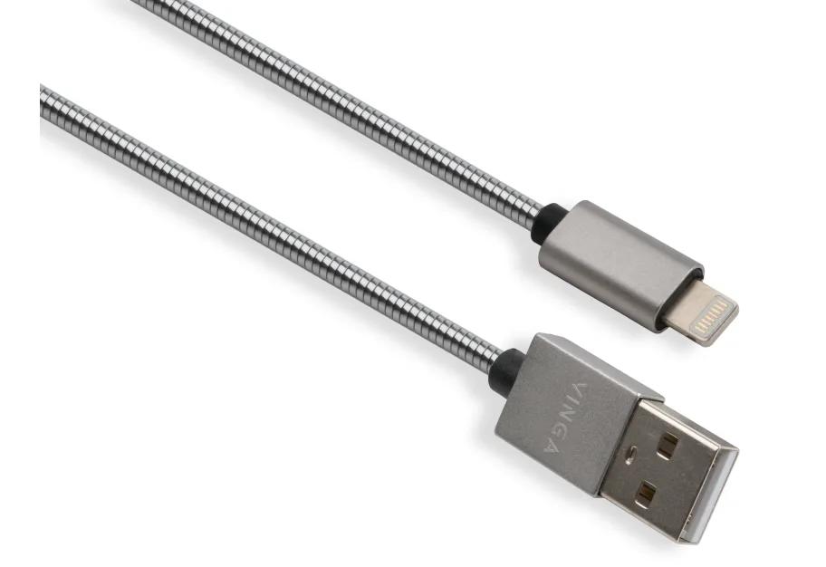 Дата кабель USB 2.0 AM to Lightning 1m stainless steel silver Vinga (VCPDCLSSJ1S)