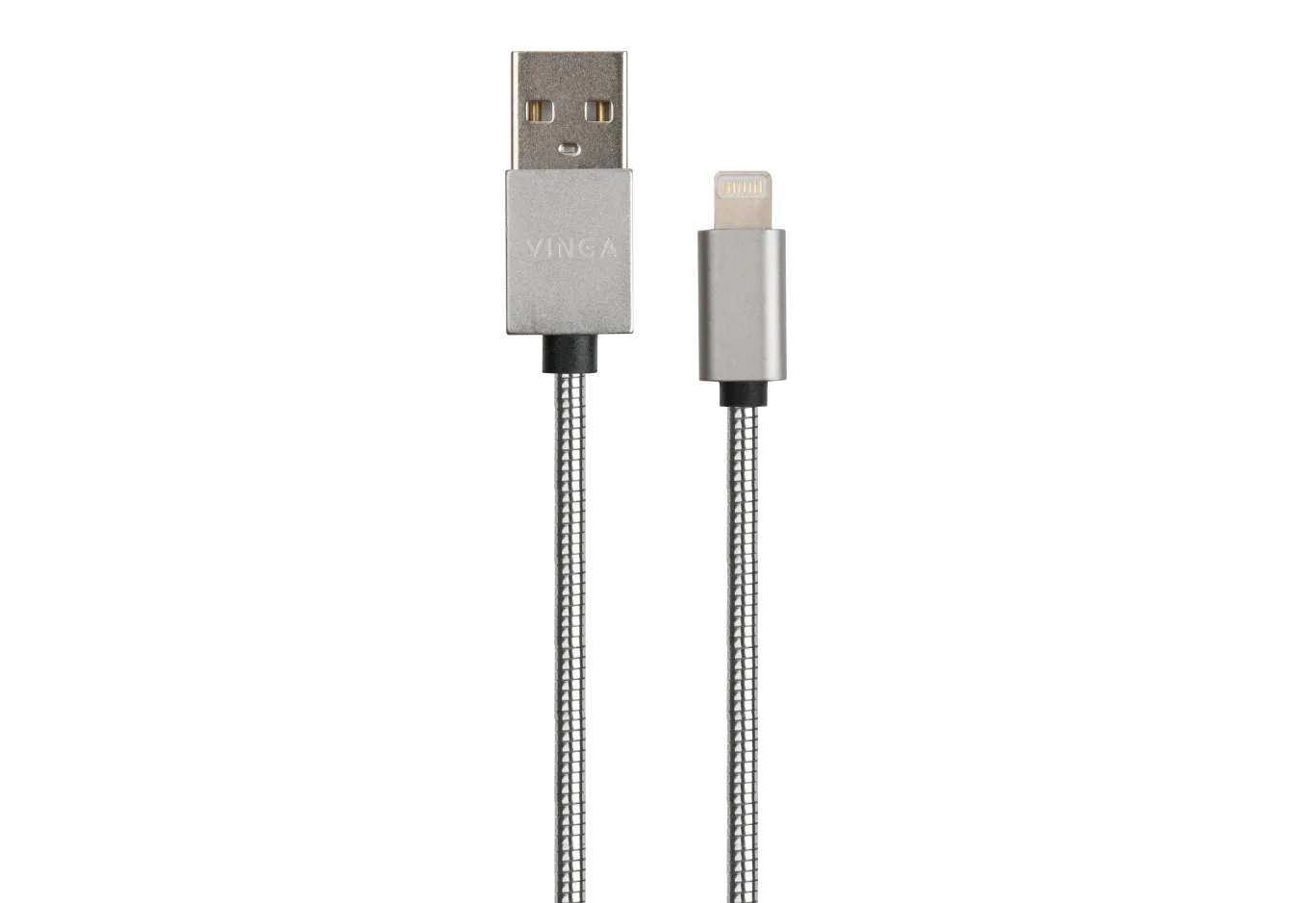 Data cable USB 2.0 AM to Lightning 1m stainless steel silver Vinga (VCPDCLSSJ1S)