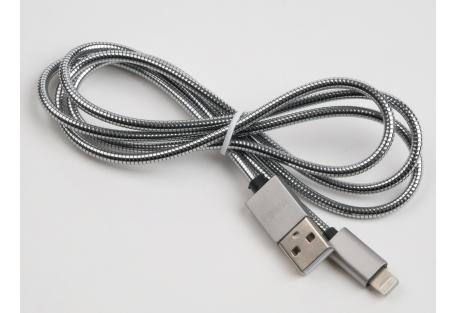 Дата кабель USB 2.0 AM to Lightning 1m stainless steel silver Vinga (VCPDCLSSJ1S)