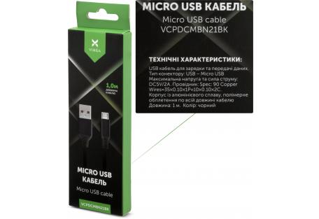 Дата кабель USB 2.0 AM to Micro 5P nylon 1m black Vinga (VCPDCMBN21BK)