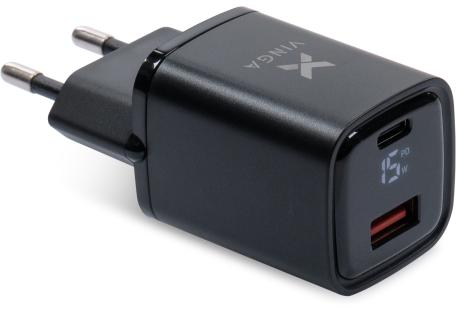Зарядний пристрій Vinga USB-C PD30W + USB-A QC30W Display 33W Max (VCR30ACDB)