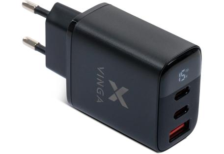 Зарядний пристрій Vinga 2xUSB-C PD30W + USB-A QC30W Display 30W Max (VCR30ACCDB)