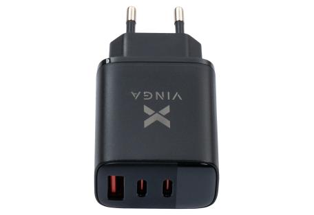 Зарядний пристрій Vinga 2xUSB-C PD30W + USB-A QC30W Display 30W Max (VCR30ACCDB)