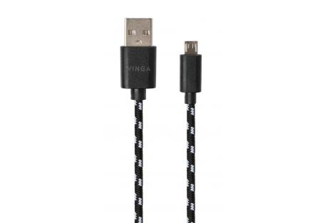 Дата кабель USB 2.0 AM to Micro 5P 2color nylon 1m black Vinga (VCPDCMBN31BK)