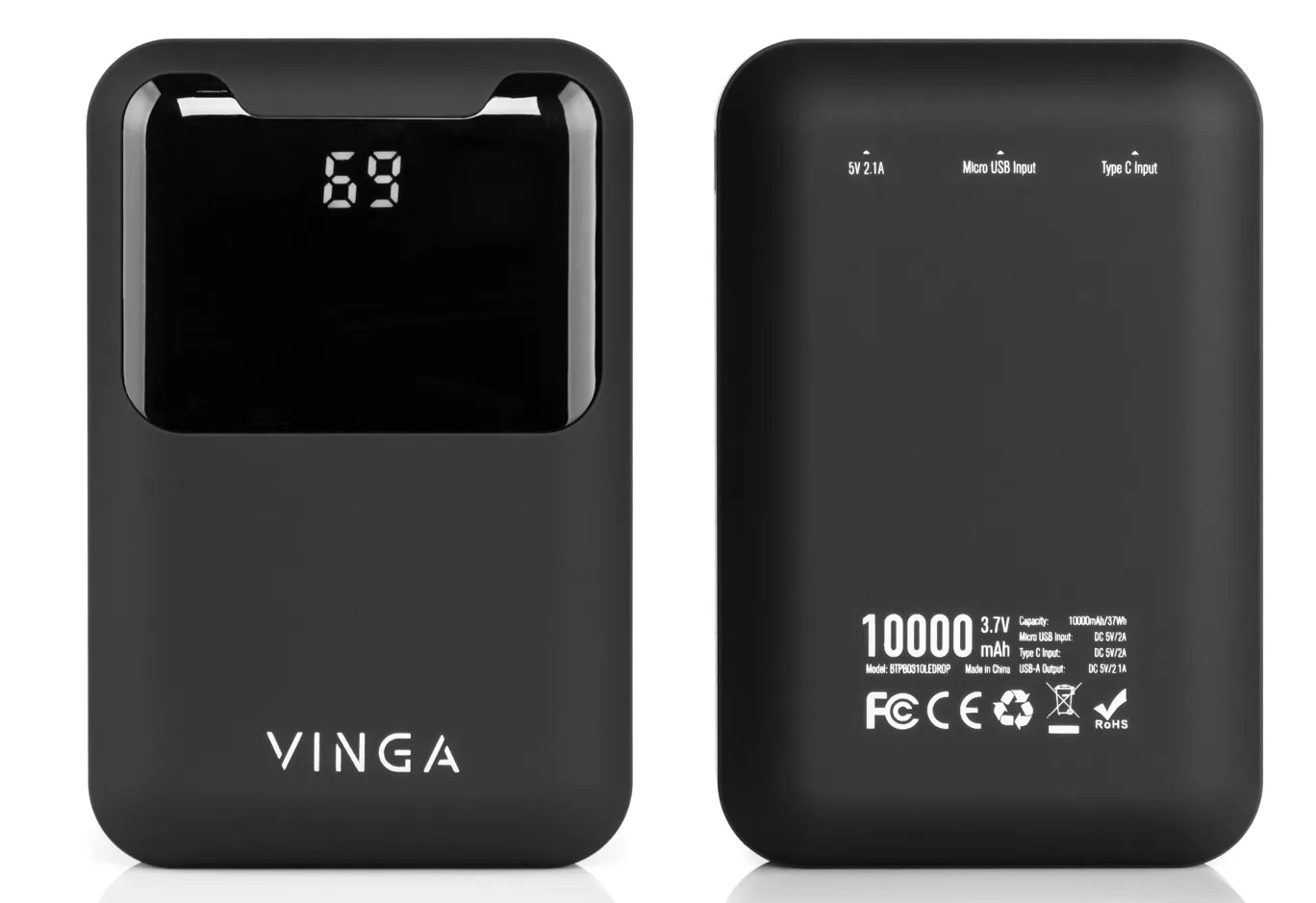 Universal Battery Vinga 10000 mAh Display soft touch black (BTPB0310LEDROBK)