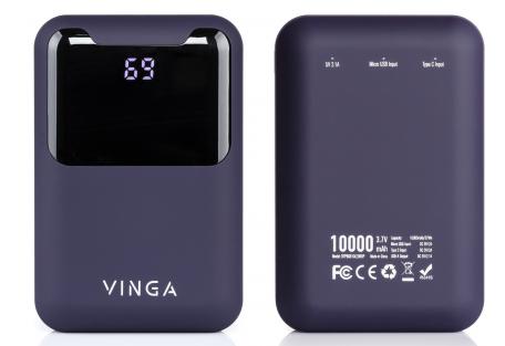 Батарея універсальна Vinga 10000 mAh Display soft touch purple (BTPB0310LEDROP)
