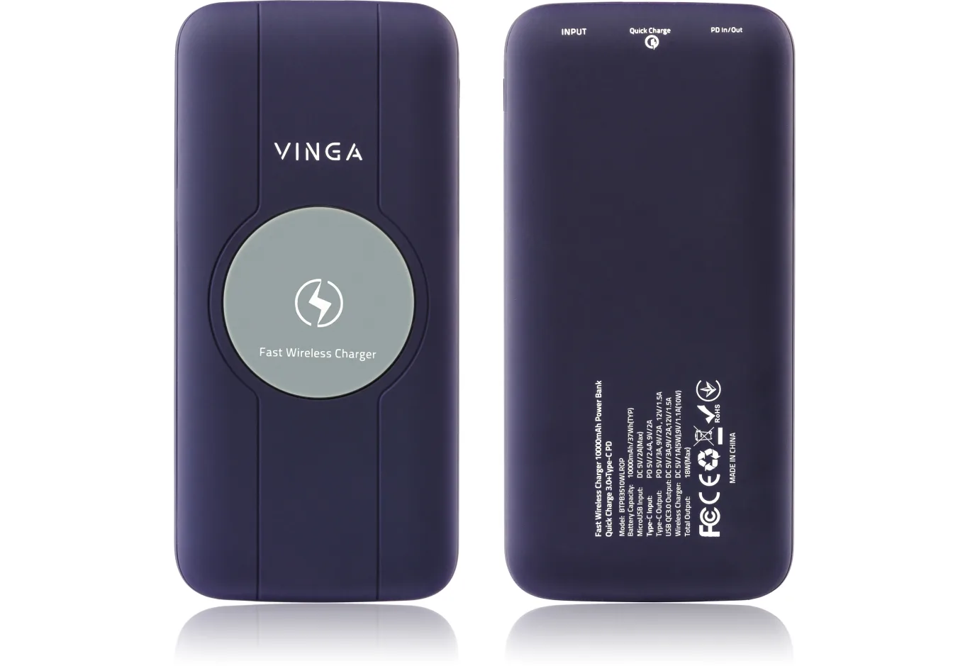 Universal Battery Vinga 10000 mAh Wireless QC3.0 PD soft touch purple (BTPB3510WLROP)