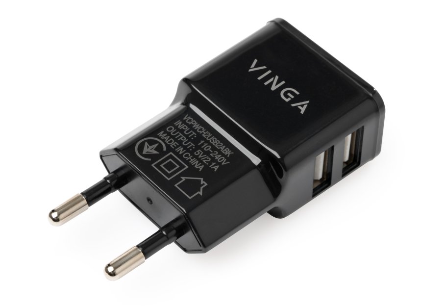 Зарядний пристрій Vinga 2 Port USB Wall Charger 2.1A (VCPWCH2USB2ABK)