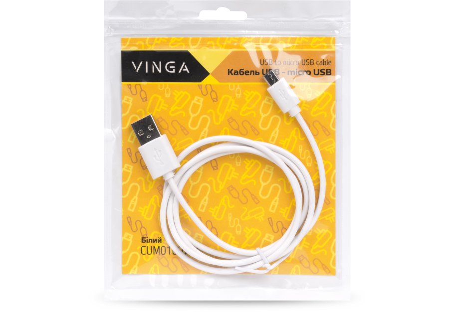 Дата кабель USB 2.0 AM to Micro 5P 1.0m Rainbow M White Vinga (CUM0100WH)