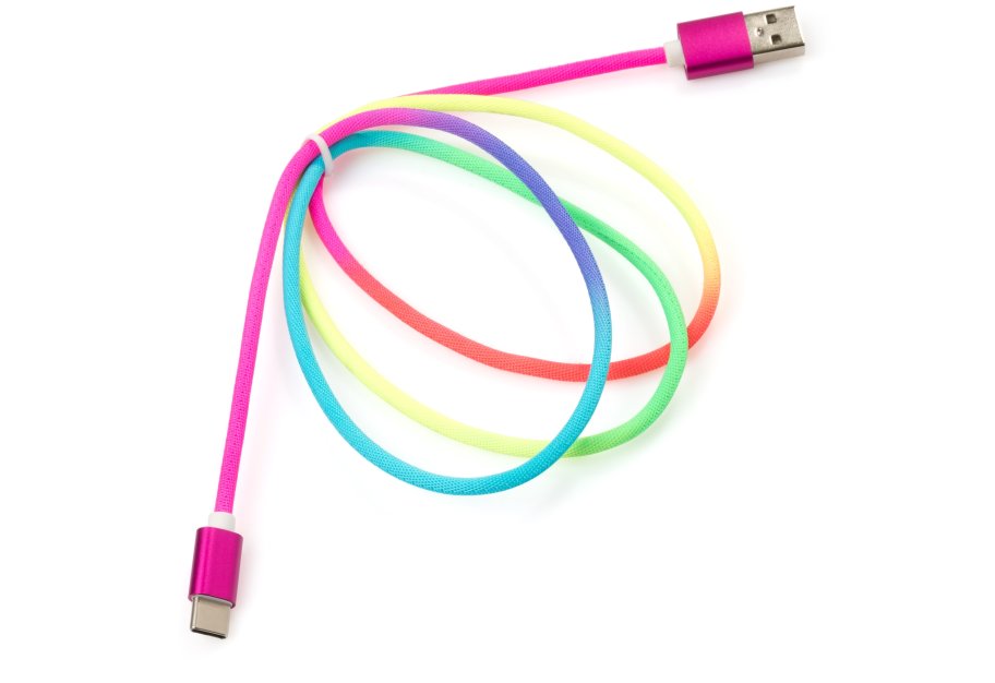 Data cable USB 2.0 AM to USB-C 1.0m rainbow nylon Vinga (VCPDCTCCOLNB1RS)