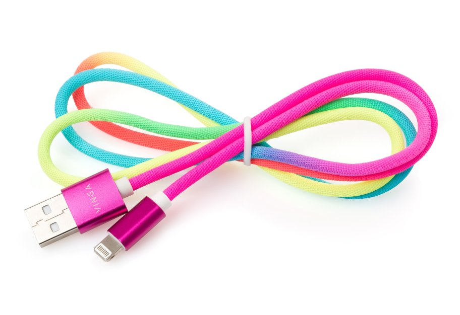 Data cable USB 2.0 AM to Lightning 1.0m rainbow nylon Vinga (VCPDCLCOLNB1RS)