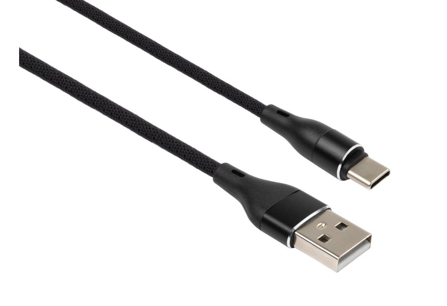 Data cable USB 2.0 AM to USB-C 1.0m cylindric nylon back Vinga (VCPDCTCCANB1BK)