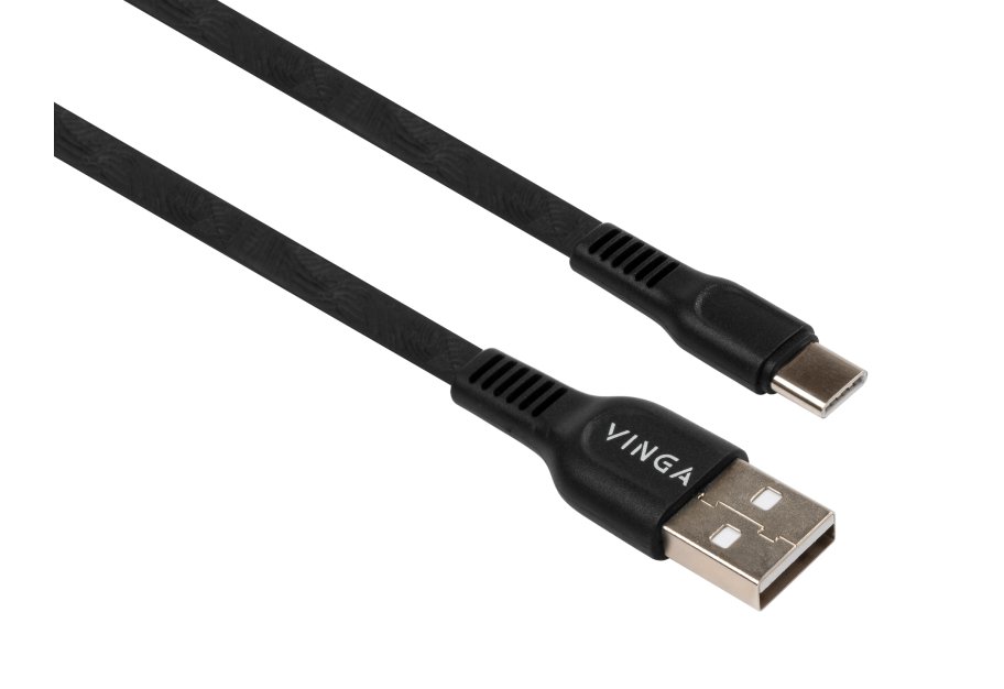Data cable USB 2.0 AM to USB-C 1.0m flat art TPE back Vinga (VCPDCTCFTPE1BK)